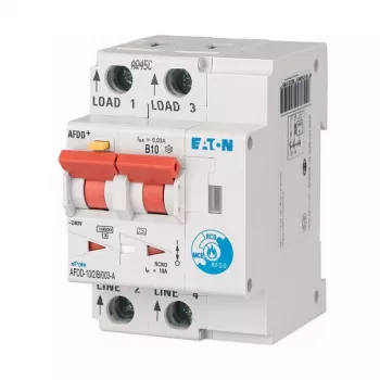 Eaton AFDD-10/2/B/003-A vikavirtasuojakytkin valokaarisuojauksella, 2-napainen, 10 A, 30 mA, Tyyppi A, 230 V, 6 kA, DIN-kisko, 2 moduulia