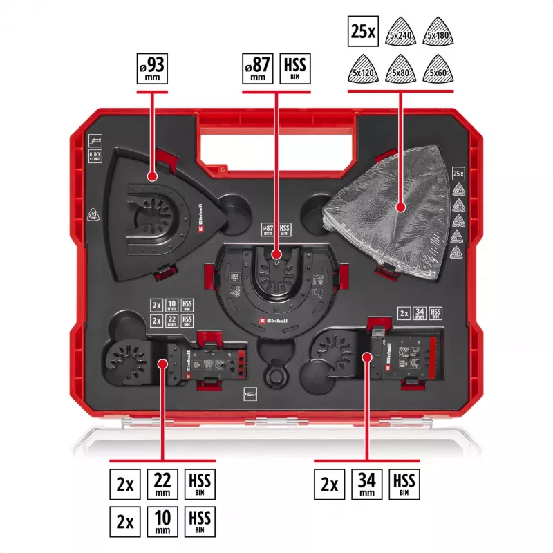 Einhell 708135 XL-PLUS-CASE BiM HSS monitoimityökalun tarvikesarja, 10 osaa