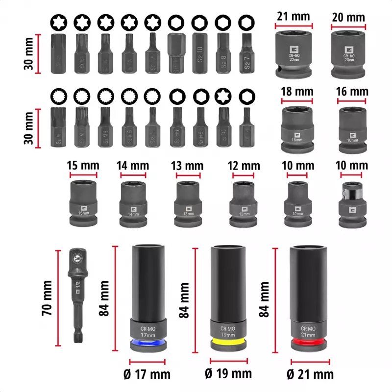 Einhell Impact Bit and Socket Set 1/2 inch 32-osainen XL-laukussa