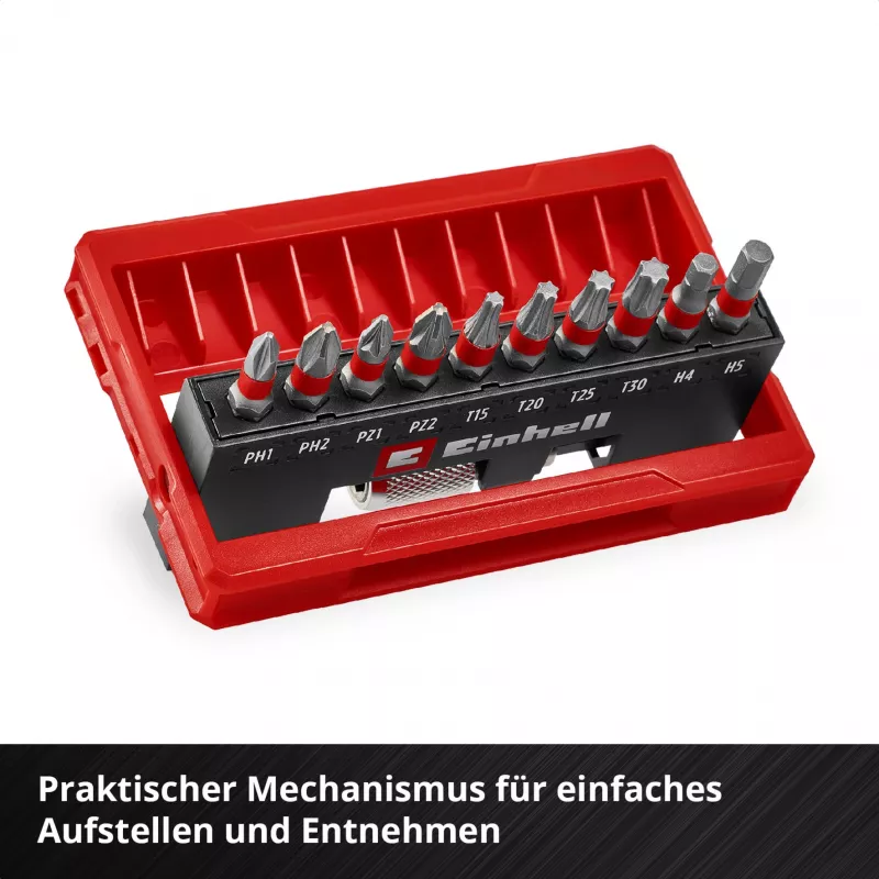 Einhell Karabiner Impact Bitsarja 10-osainen 1/4 tuuman kuusiokanta Impact-bitti karabiiniklipsillä