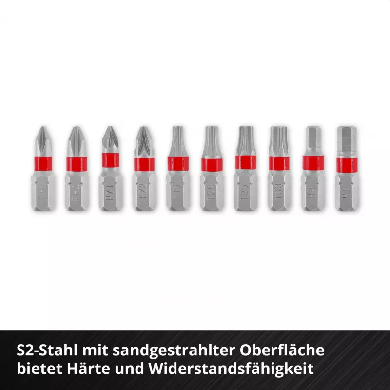 Einhell Karabiner Impact Bitsarja 10-osainen 1/4 tuuman kuusiokanta Impact-bitti karabiiniklipsillä