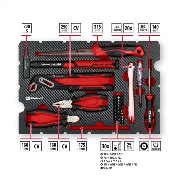 EINHELL-KWB E-Case remonttityökalusarja, 78 osaa (musta/punainen)