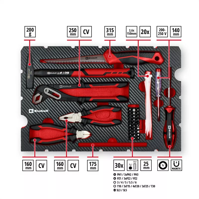 EINHELL-KWB E-Case remonttityökalusarja, 78 osaa (musta/punainen)
