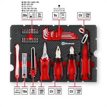 EINHELL-KWB E-Case -työkalusalkku muuttoon, 79 osaa (musta/punainen)