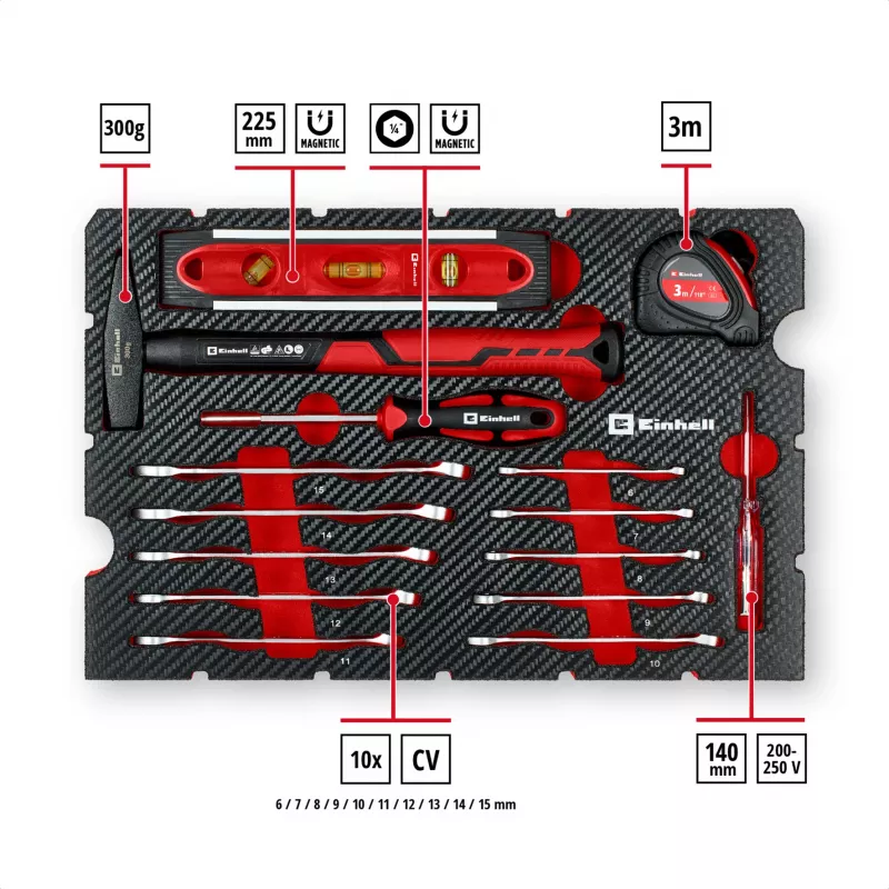 EINHELL-KWB E-Case -työkalusalkku muuttoon, 79 osaa (musta/punainen)