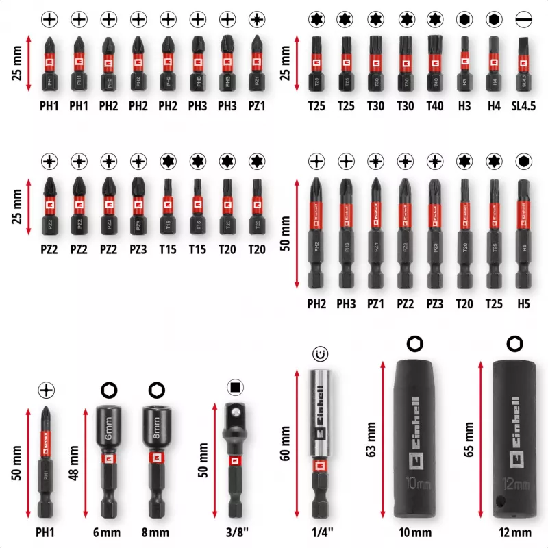 EINHELL-KWB Impact Bit & Socket Set M-CASE-laukussa, 39-osainen