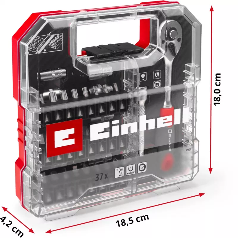 EINHELL-KWB hylsy- ja kärkisarja 1/4 tuuma 37 osaa L-CASE-laukussa