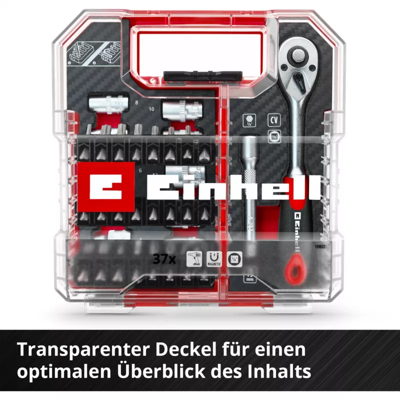 EINHELL-KWB hylsy- ja kärkisarja 1/4 tuuma 37 osaa L-CASE-laukussa