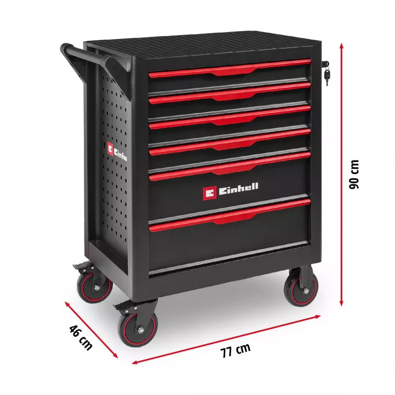 EINHELL-KWB työpajavaunu tyhjä, 6 laatikkoa (musta/punainen, 4 matalaa, 2 korkeaa laatikkoa)