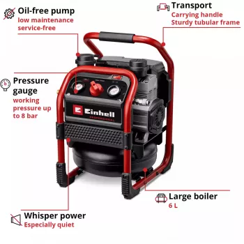 EINHELL Power X-Change akkukompressori SILENZZO 18/160, 18V (punainen/musta, ilman akkua ja laturia)