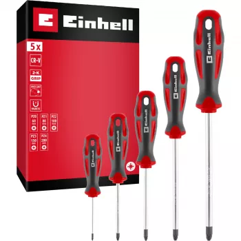 Einhell ruuvimeisselisarja PZ, 5 osaa (punainen/musta, ergonomiset kaksikomponenttikahvat)