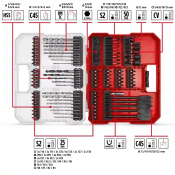 EINHELL XL-CASE isku- ja poranteräsarja, 95-osainen, poranterä- ja ruuvauskärkisarja