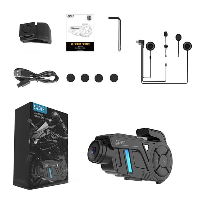 EJEAS K1Pro moottoripyöräintercom 1080P-tallentimella