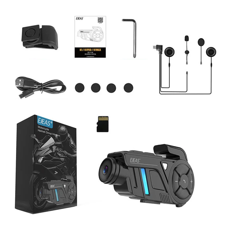 EJEAS K1Pro+ moottoripyörän intercom 1080P-tallentimella - yksittäinen intercom