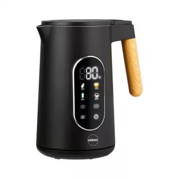 ELDOM C550 langaton vedenkeitin lämpötilansäädöllä, 1,7 L, 2200 W, ruostumaton teräs, 5 esiasetusta, lämpimänäpitotoiminto, LED-näyttö, musta