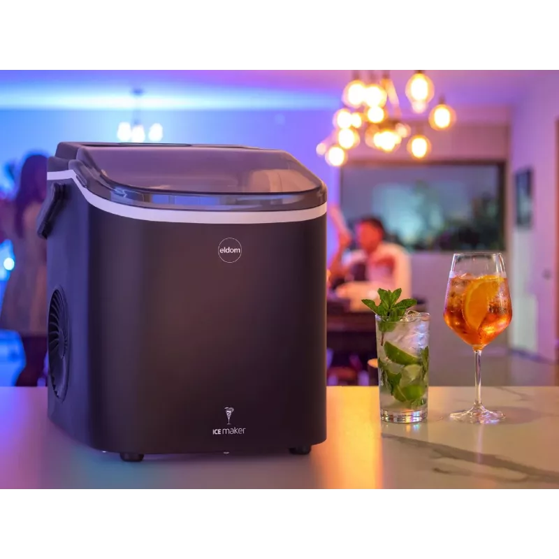 ELDOM KS230 jääpalakone - 12 kg/24h, 2,2L säiliö, 9 jääpalaa per jakso, hopea/musta