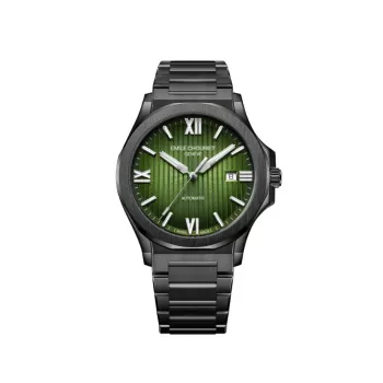EMILE CHOURIET miesten automaattikronografi 41mm musta kellotaulu musta nahkaranneke 081172GHHE8H