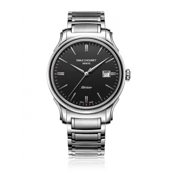 EMILE CHOURIET miesten sveitsiläinen automaattikello 40 mm ruostumaton teräs musta kellotaulu nahkaranneke 081128G62586