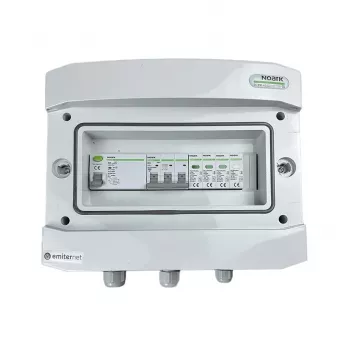 EMITER kytkentäkeskus liitetty AC hermeettinen IP65 EMITTER ylijännitesuojalla AC Noark Type 1+2, 10A 3-vaihe, RCD Type A 40A/300mA