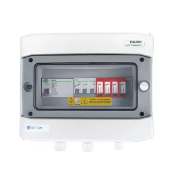 EMITER kytkentäkeskus kytketty AC Hermetic IP65 Dehn Type 2 ylijännitesuojalla, 40A 3-vaihe, vikavirtasuojakytkin Type A 63A/300mA