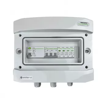 EMITER kytkinlaitteisto liitetty AC hermeettinen IP65 ylijännitesuojalla AC Noark tyyppi 2, 40A 3-vaiheinen, RCD tyyppi A 63A/300mA
