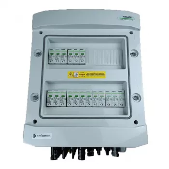EMITER kytkinlaitos kytketty DC hermeettinen IP65 EMITTER DC-ylijännitesuojalla Noark 1000V tyyppi 1+2, 6x PV-string, 6x MPPT