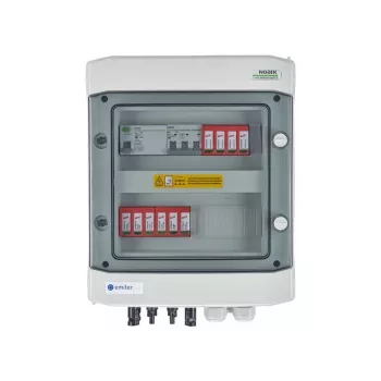 EMITER kytkentäkeskus DC/AC hermeettinen IP65 EMITTER DC-ylijännitesuojalla Dehn 1000V tyyppi 2, 2 x PV-string, 2 x MPPT // og. AC Dehn tyyppi 2, 10A 3-vaiheinen, RCD tyyppi A 40A/300mA