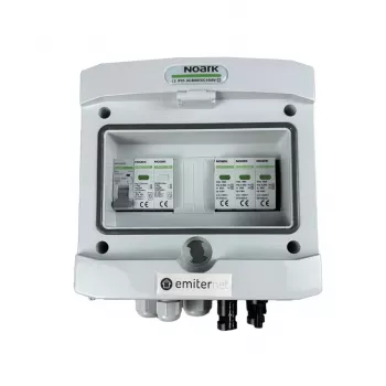 EMITER kytkinkokoonpano liitetty DCAC hermeettinen IP65 EMITTER Noark 1000V tyyppi 1+2 DC ylijännitesuojalla, 1 x PV-string, 1 x MPPT // ja AC Noark tyyppi 1+2, 10A 1-vaiheinen