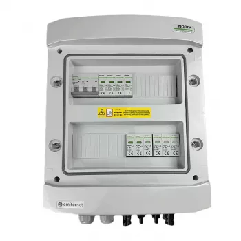 EMITER kytkinkokoonpano liitetty DCAC hermeettinen IP65 Noark 1000V tyyppi 2 DC-ylijännitesuojalla, 2 x PV-string, 2 x MPPT // AC Noark tyyppi 2, 10A 3-vaiheinen