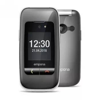 Emporia ONE V200i simpukkapuhelin, 2,31 tuuman näyttö, Dual-SIM, SOS-painike, Space Grey/hopea