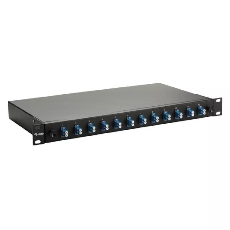 Equip 12-portin kuituhitsauskotelo, LC Duplex, OS2 Singlemode, 1U räkkiasennus, varustettu, musta