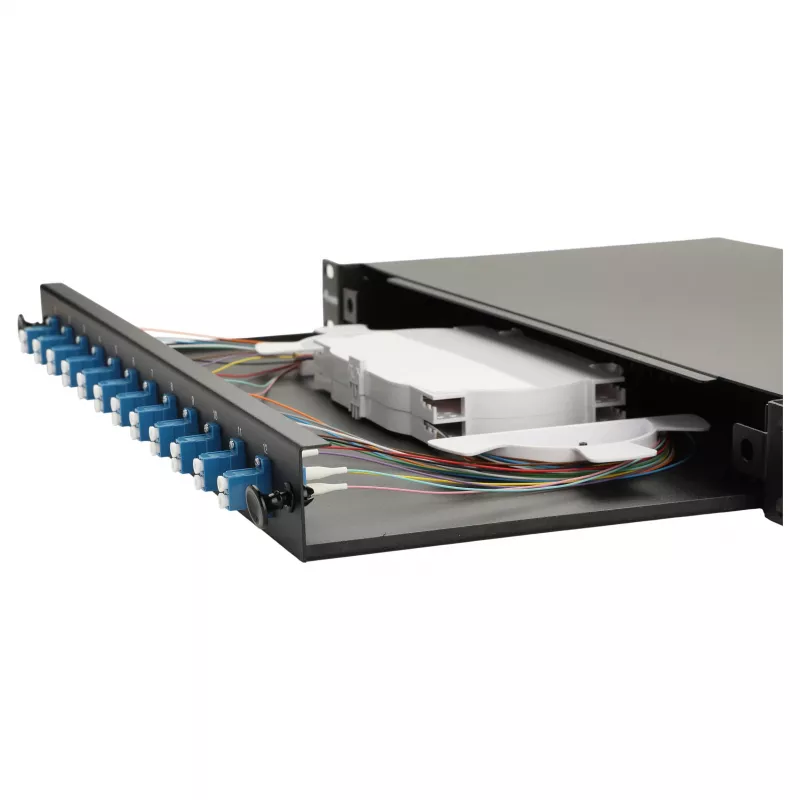 Equip 12-portin kuituhitsauskotelo, LC Duplex, OS2 Singlemode, 1U räkkiasennus, varustettu, musta