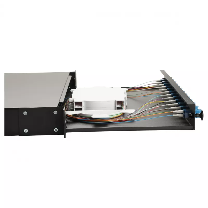 Equip 12-portin kuituhitsauskotelo, LC Duplex, OS2 Singlemode, 1U räkkiasennus, varustettu, musta