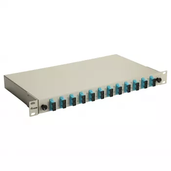 Equip 12-portin kuitujatkosrasia, SC Duplex, OM3, 1U rack-asennus, asennettu, harmaa