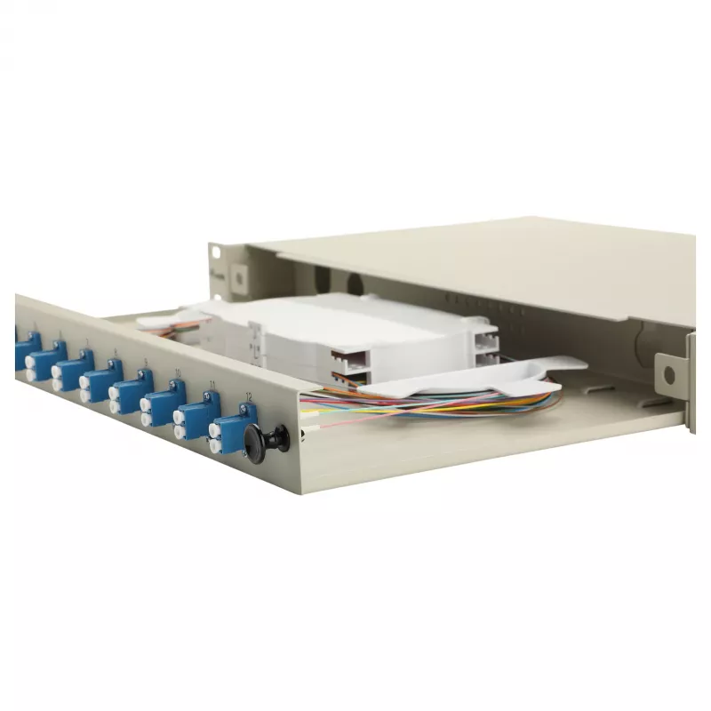 Equip 12-portin LC Duplex OS2 kuitujatkosrasia, 1U rack-asennus, harmaa