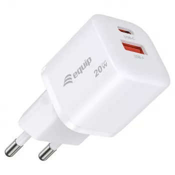 Equip 2-porttinen USB-C PD3.0/USB-A GaN-seinälaturi 20W, valkoinen, 25 kpl:n pakkaus