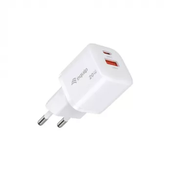 Equip 2-porttinen USB-C PD3.0/USB-A GaN-seinälaturi 20W, valkoinen, 25 kpl:n pakkaus