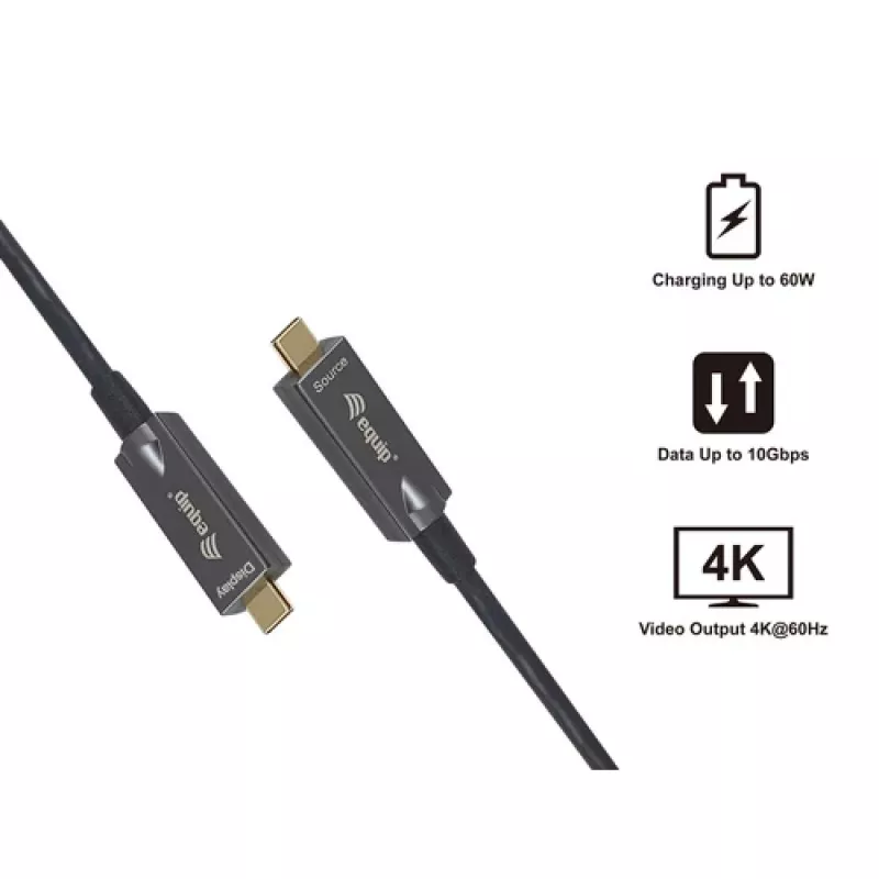 EQUIP 578203 USB-C - USB-C aktiivinen optinen kaapeli 7,5 m 4K@60Hz 10Gbit/s PD 60 W musta