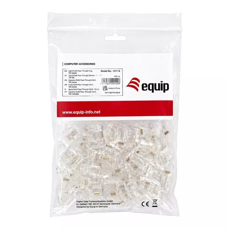 Equip Cat.6A RJ45 suojattu työkaluton kenttäasennettava liitin (100 kpl:n pakkaus)
