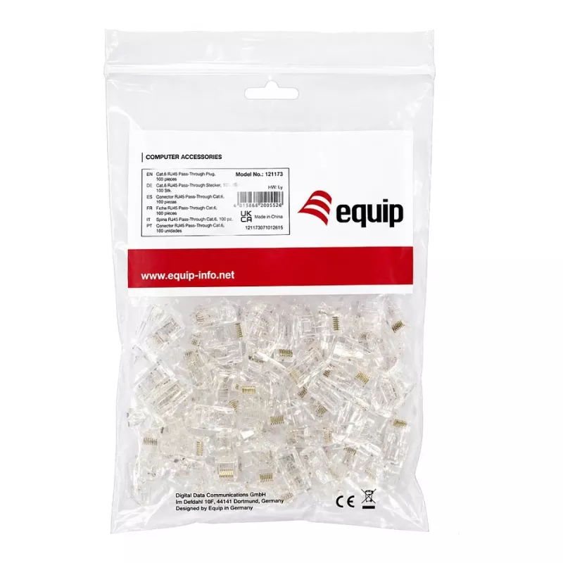Equip Cat6 RJ45 UTP suojaamaton liitinsarja (100 kpl) - läpinäkyvä