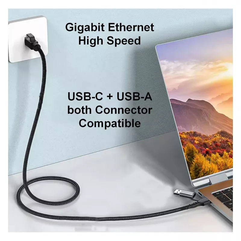 Equip Gigabit USB-C / USB-A - RJ45 Ethernet-sovitin - musta