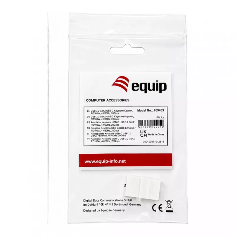 Equip Keystone Coupler USB 3.2 Gen 2 USB-C naaras-naaras, valkoinen