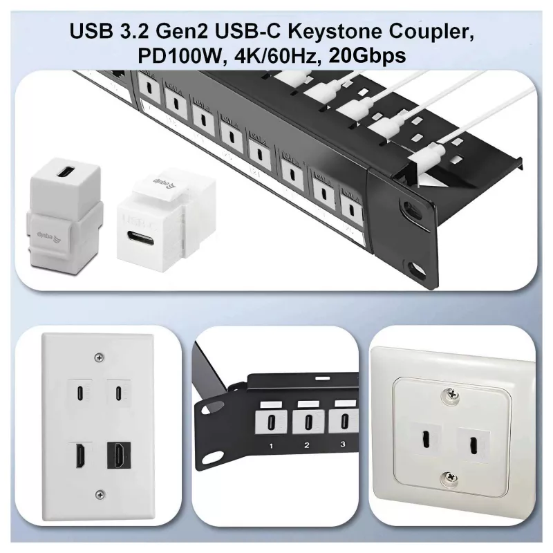 Equip Keystone Coupler USB 3.2 Gen 2 USB-C naaras-naaras, valkoinen