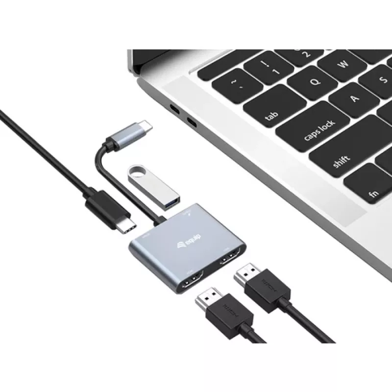 EQUIP USB-C 4-in-1 Dual-HDMI-sovitin 100W PD:llä, 4K MST, alumiini