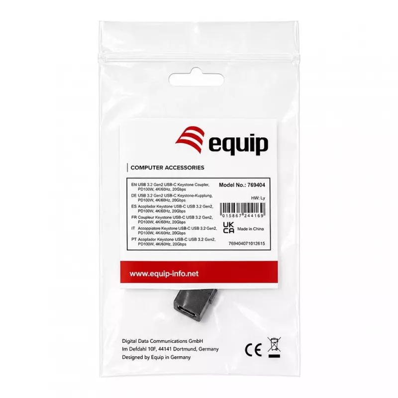 Equip USB-C Keystone -liitin, USB 3.2 Gen 2, USB-C naaras-naaras, musta