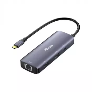 EQUIP USB-C-moniporttisovitin, 2x HDMI, RJ45, 2x USB-A, USB-C PD 100W, harmaa
