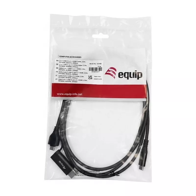 EQUIP USB-C - USB-C + HDMI -adapteri 100W PD:llä, 4K/60Hz, alumiini