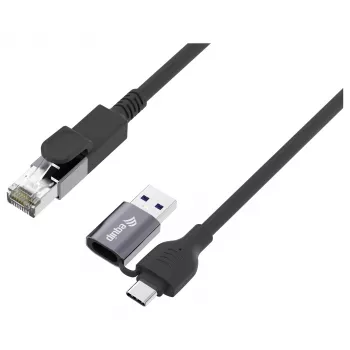Equip USB-C + USB-A - RJ45 gigabit ethernet -sovitin, 5 m, musta