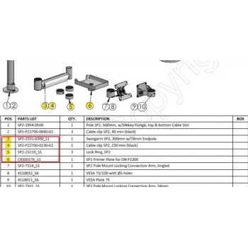 Ergonomic Solutions HMSHOST-INT5-02 Swingarm AP2 tulostimen asennussarja kaapeliklipsulla SP2, varmistusrenkaalla ja tulostinlevyllä Epson TM-P1200:lle, musta
