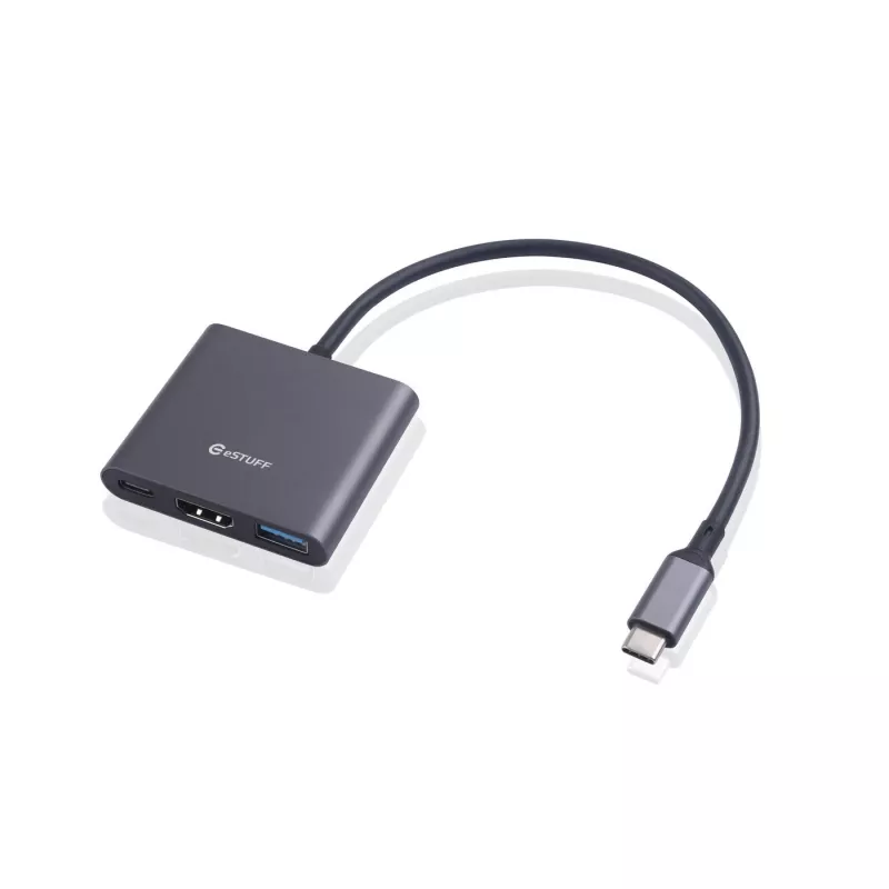 ESTUFF USB-C AV-moniporttikeskitin (USB-C, 7-in-1, HDMI 4K60, 2x USB-A 3.0, USB-C PD 60W, Gigabit Ethernet, SD/MicroSD)